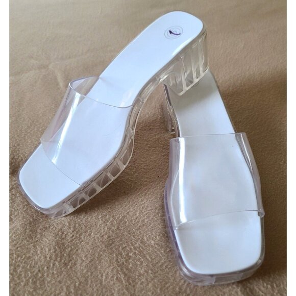 Urban Outfitters Vista Clear Jelly Platform Mule Sandals Sz 9 Y2K Retro NWOB - Picture 2 of 9